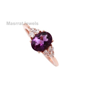 Natural Amethyst Ring purple Amethyst Engagement Ring Oval Cut Amethyst Ring 925 Silver Ring February Birthstone Birthday Gifts for Women
