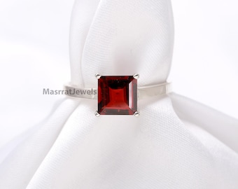 Square Garnet Ring: 925 Sterling Silver January Birthstone