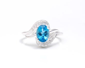 Blue Topaz Ring: Oval Gemstone, Sterling Silver Anniversary Ring