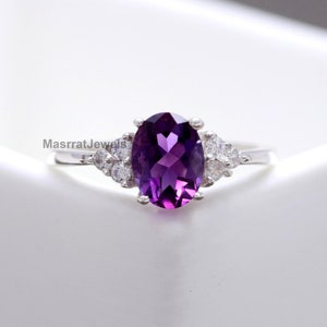 Oval Amethyst Ring: Sterling Silver Promise Ring, February Birthstone