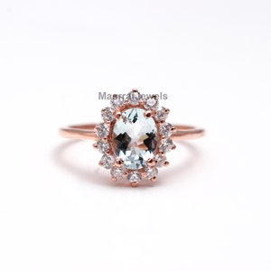 Oval Aquamarine Ring: Rose Gold 925 Sterling Silver Birthstone