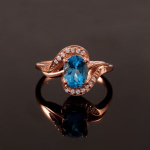 Swiss Blue Topaz Engagement Ring Wedding Ring Silver Ring December Birthstone Blue Topaz Women Ring Statement Ring Gemstone Ring
