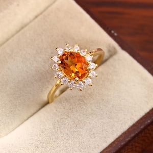 Oval Citrine Engagement Ring: Gold Plated 925 Silver, November Birthstone