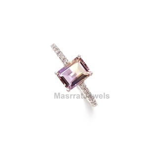 Emerald Cut Ametrine Ring: 925 Sterling Silver Gemstone Ring
