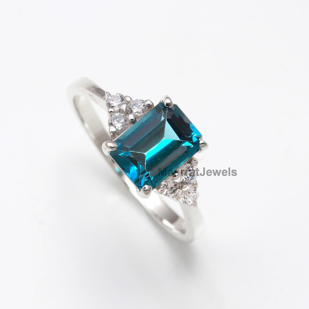 Emerald Cut London Blue Topaz Ring: Sterling Silver Promise Ring - Etsy