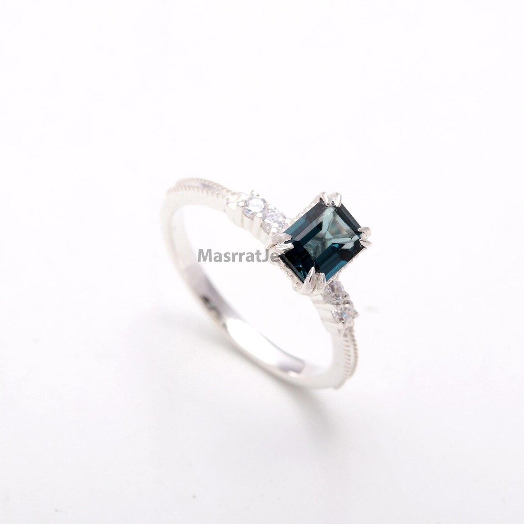 Emerald Cut London Blue Topaz Ring: Sterling Silver Engagement Ring - Etsy