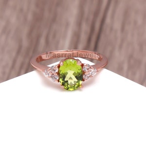 Natural Peridot Ring: Rose Gold Sterling Silver August Birthstone