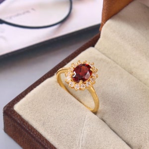 Natural Garnet Ring: 925 Sterling Silver, Red Gemstone Jewelry