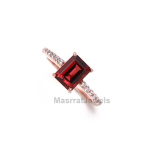 Granat Ring mit Smaragdschliff: Rosegold 925er Silber Januar Geburtsstein