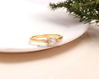 Oval Zirkon Ring: Vergoldetes Sterling Silber Minimalist Band
