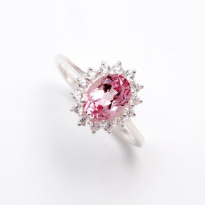 Handmade Pink Sapphire Ring: Sterling Silver, Cubic Zirconia Halo