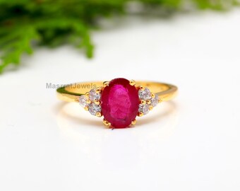 Rubin Ring: 925er Silber vergoldet, Juli Geburtsstein