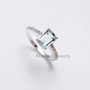 Emerald Cut Aquamarine Ring: Sterling Silver Promise Ring