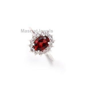Natural Garnet Ring January Birthstone, 925 Sterling Silver