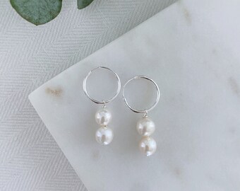 Örhängen i sterlingsilver med pärlor, Edisonpärlor, minimalistiska brudsmycken