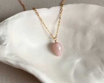 Peach Moonstone Pendant Necklace, 14K Gold Filled, Moonstone Pendant Necklace, Pink Moonstone Necklace, Gemstone necklace, Teardrop Necklace