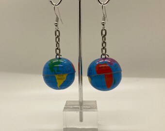 New Old Stock Vintage Earth Map Globe Ball Dangle Earrings / Gift Idea ...