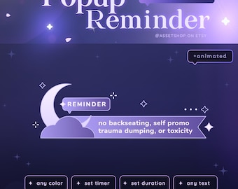 Moon Popup Reminder for Twitch & Youtube | Customizable Cute | Stars | Notice | Socials | Streamer | Vtuber | StreamElements OBS | Any Color