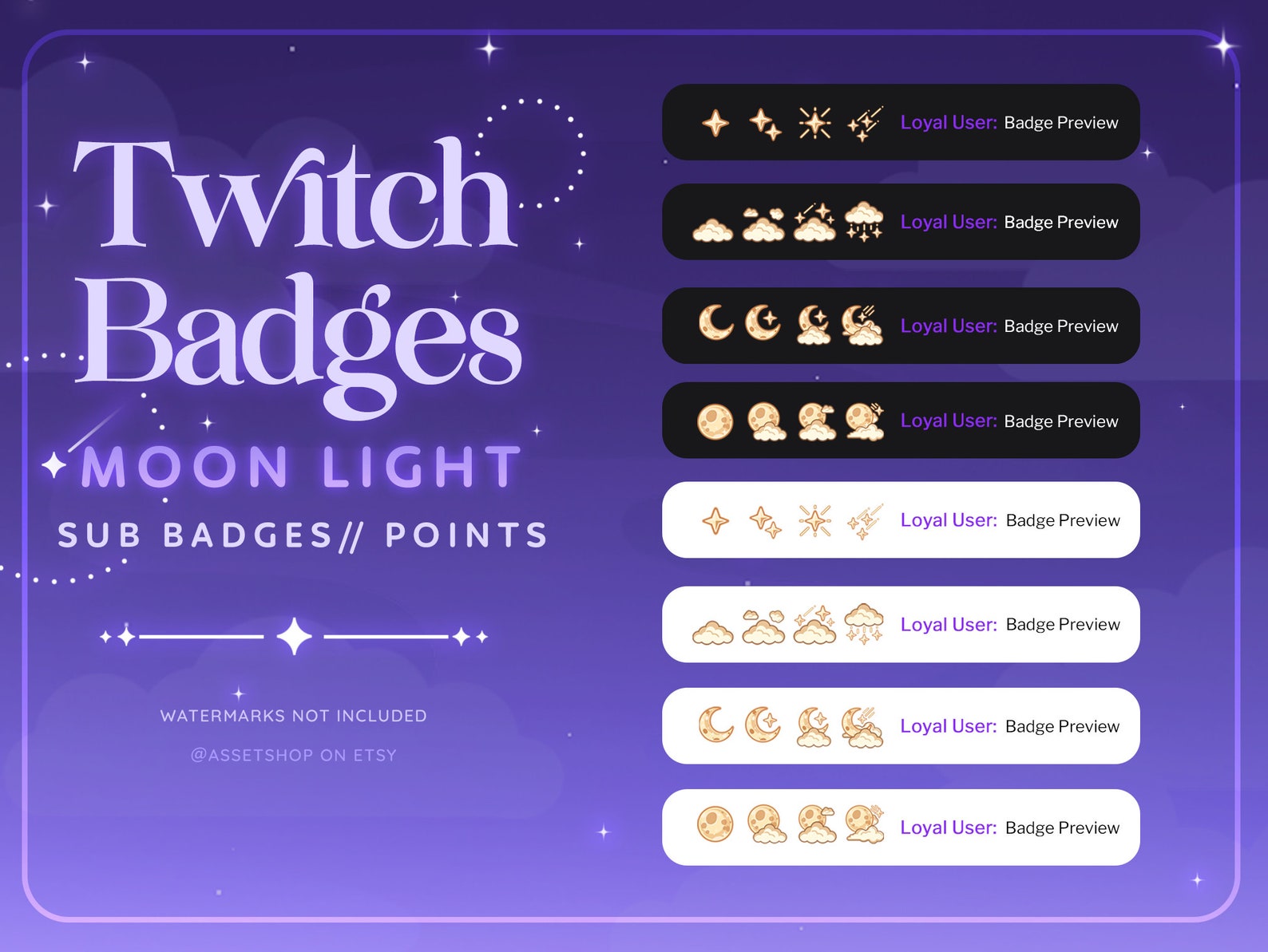 Moon Light Twitch Sub Badges | Streamer Channel Point Reward Icons ...