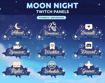 Moon Night Twitch Panels | Stream Info | Glowing Starry Cloud | Night Theme | Plant Vines | Social | Discord | Rules | Game | About | Dreamy