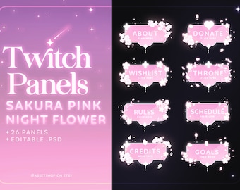 Sakura Pink Night Flower Twitch Panels | Sparkling Streamer Info Boards | Magical Glowing Aesthetic | Graphic Set | Cute | Pretty | Dreamy