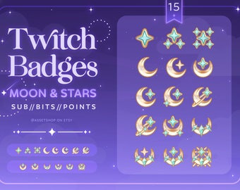 Mond & Sterne Twitch Sub Badges | Gold Grün erdigen kosmischen Raum Streamer Loyalitäts Belohnungen | Discord | Kanalpunkte | Fantasy Grafik-Reihen
