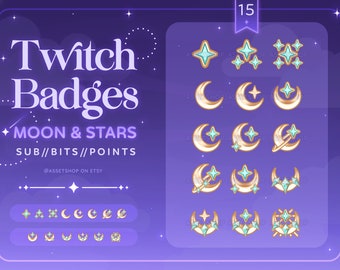 Moon & Stars Twitch Sub Badges | Gold Green Earthy Cosmic Space Streamer Loyalty Rewards | Discord | Channel Points | Fantasy Graphic Tiers