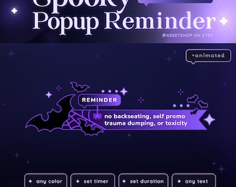 Spooky Popup Reminder for Twitch & Youtube | Halloween |  Bats | Customizable | Notice | Socials | Stream | Vtuber | StreamElements OBS