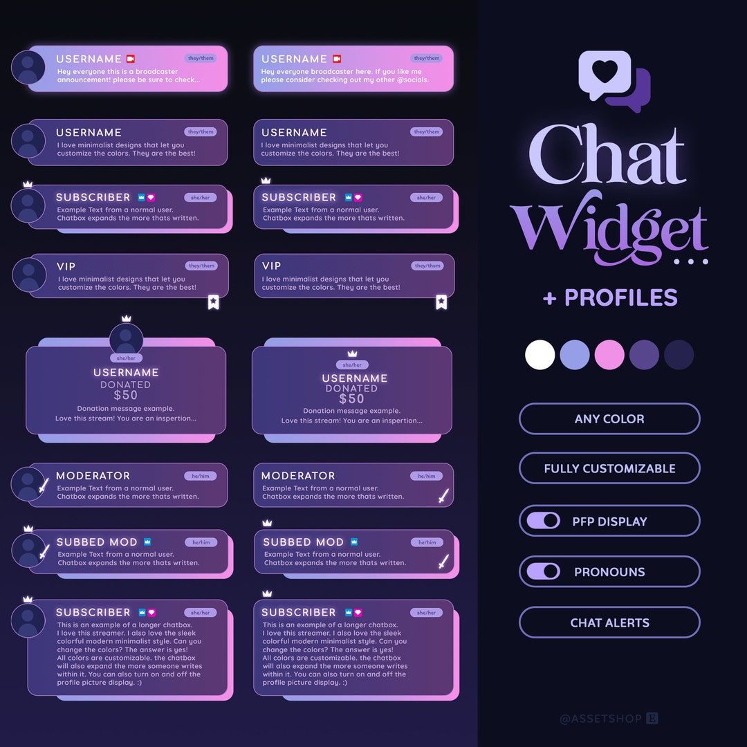 Profile Display Chat Widget Twitch Stream Chatboxes Customizable