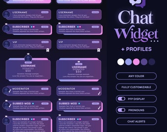 Profile Display Chat Widget - Twitch Stream ChatBoxes | Customizable with Alerts | Sleek Modern Minimal Aesthetic |  Pronouns | Any Color