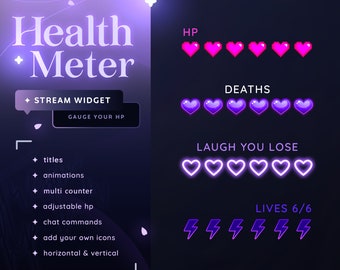 Health Meter Widget - for Twitch & YouTube | Customizable Health Bar, Lives, Damage, Attack, Event Triggers | StreamElements OBS Counter