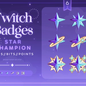Star Champion Twitch Badges | Star Tiers Sub Badges | Celestial Cosmic Channel Points | Galactic Channel Reward | Blue Purple Gold Icon