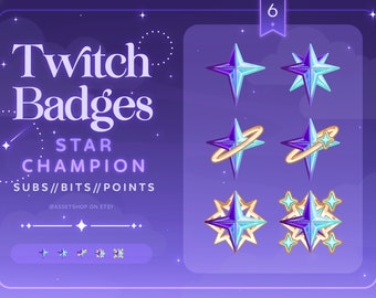 Star Champion Twitch Badges | Star Tiers Sub Badges | Celestial Cosmic Channel Points | Galactic Channel Reward | Blue Purple Gold Icon