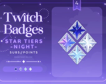 Star Tier Night Pack | Twitch Sub Badges | Bits | Badges | Emotes | Streamer | Gamer | Vtuber | Discord | Channel | Points | Graphic