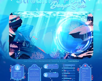 Deep Sea Stream Pack - Ocean Themed Twitch Overlay | Animated Scenes | Colorful Water Coral Bubbles & Fish | Vtuber | Just Chatting | Gaming