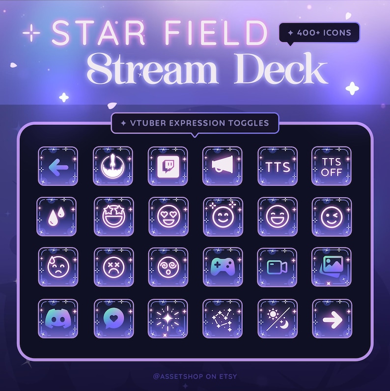 400+ Star Field Icons- Elgato Stream Deck | Stream | Artist | Twitch Youtube | StreamElements OBS | Celestial Aesthetic | Blue Pink Purple image 2