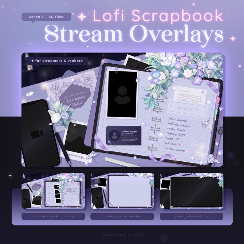 Notebook Overlsy Lofi Scrapbook Stream Overlay - Notebook Theme Twitch | Vtuber Debut ...