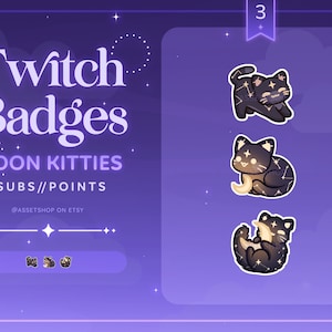 Moon Kitties Twitch Sub Badges | Celestial Loyalty Reward | Dark Cosmic Cute Cat Channel Point Redeem | Glowing Night Animal Constellation