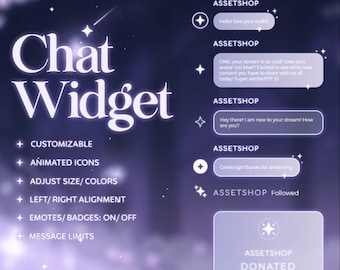 Dream Twitch Chat Widget - Leuchtende ästhetische Chatbox mit Benachrichtigungen | Luftschlangen Celestial Theme | minimal | Personalisierbar | Rollen