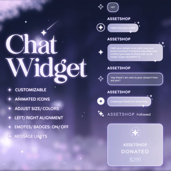 Dream Twitch Chat Widget - Glowing Aesthetic Chatbox with Alerts | Starry Streamer Celestial Theme | Minimal | Customizable | Roles