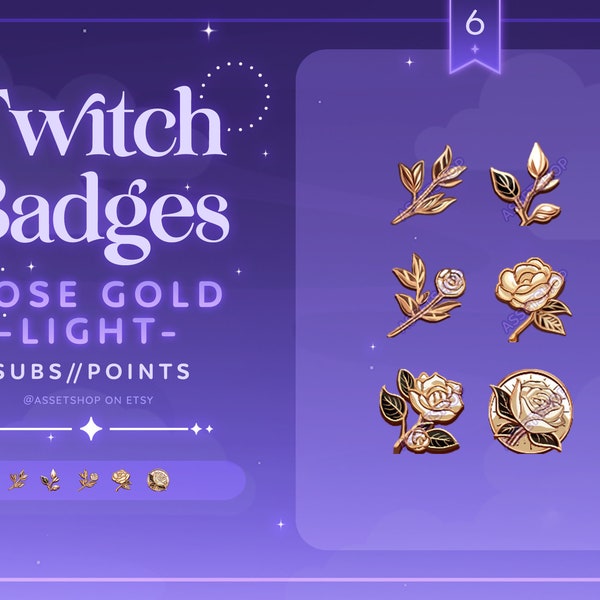 Rose Gold Twitch Badges | Gold Rose Twitch Badges | Rose Twitch Badges | Twitch Flower Badges | Rose Sub Badges | White Flower Badges