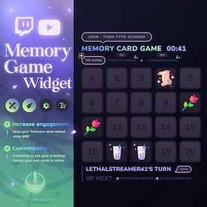 Jeu de cartes mémoire - Widget pour streamers Twitch et YouTube | + Augmenter l'engagement des téléspectateurs | Configuration de StreamElements | Amusant | Personnalisable | Thèmes