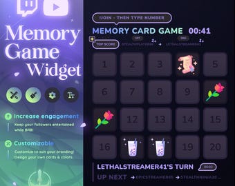 Memory Card Widget - Twitch & YouTube Game for Streamers | + Increase Viewer Engagement | StreamElements Setup | Fun | Customizable | Themes