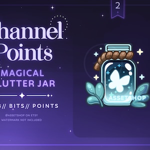 Magic Flutter Jar Twitch Channel Point | Butterfly Streamer Graphic Icon | Turquoise Blue Green Fairy Plant Emote | Cute Sparkle Badge