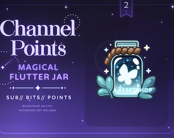 Magic Flutter Jar Twitch Channel Point | Butterfly Streamer Graphic Icon | Turquoise Blue Green Fairy Plant Emote | Cute Sparkle Badge