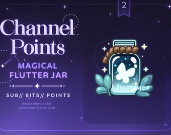 Magic Flutter Jar Twitch Channel Point | Butterfly Streamer Graphic Icon | Turquoise Blue Green Fairy Plant Emote | Cute Sparkle Badge