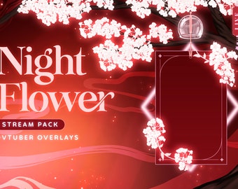 Night Flower Overlay Set - Red | Twitch Stream Overlay | Fire Theme | Glowing Flowers | Vampire | Vtuber | Animated | Panels | Magical
