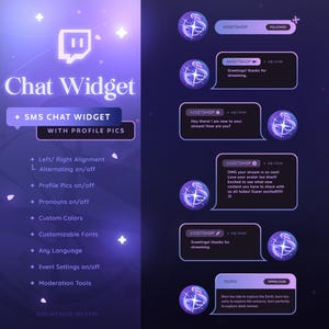 Wyświetlanie profilu SMS z obrazkiem Czat Widget - Twitch Stream Chat Box | Dowolny kolor | Możliwość dostosowania | Zaimki | Wydarzenia | Elegancka nowoczesna minimalistyczna estetyka