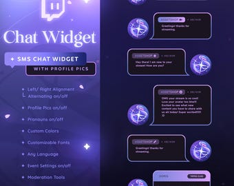 SMS Profile Pic Display Chat Widget - Twitch Stream Chat Box | Any Color | Customizable | Pronouns| Events | Sleek Modern Minimal Aesthetic