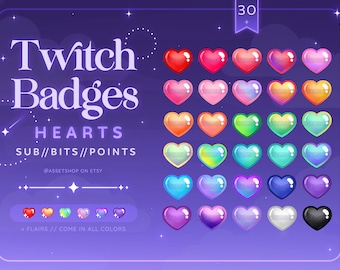 Twitch Sub Heart Badges + Flairs | Cute Colorful Rainbow Streamer Channel Points | Bits | Emotes | Graphic | Discord Roles | Shiny Jelly Pop